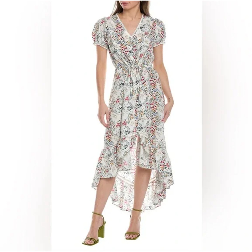 Walker & Wade Tia Floral High Low Maxi Dress Size M White Cottagecore Boho